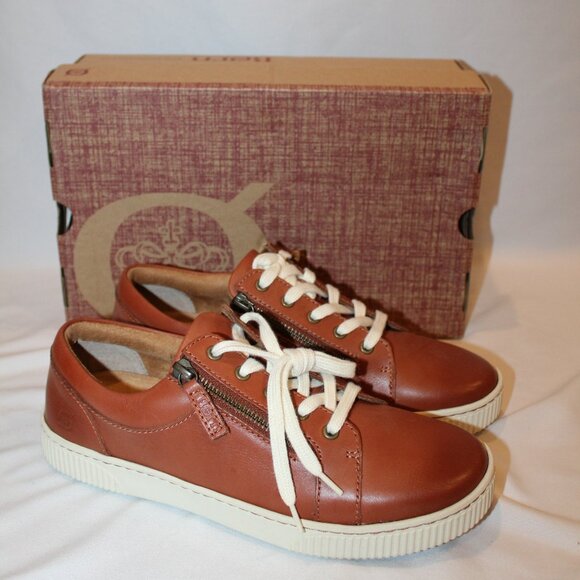 NIB‎ BORN WOMEN'S PALOMA BROWN/COGNAC LEATHER FASHION SNEAKERS SZ 9.5 - Picture 1 of 8